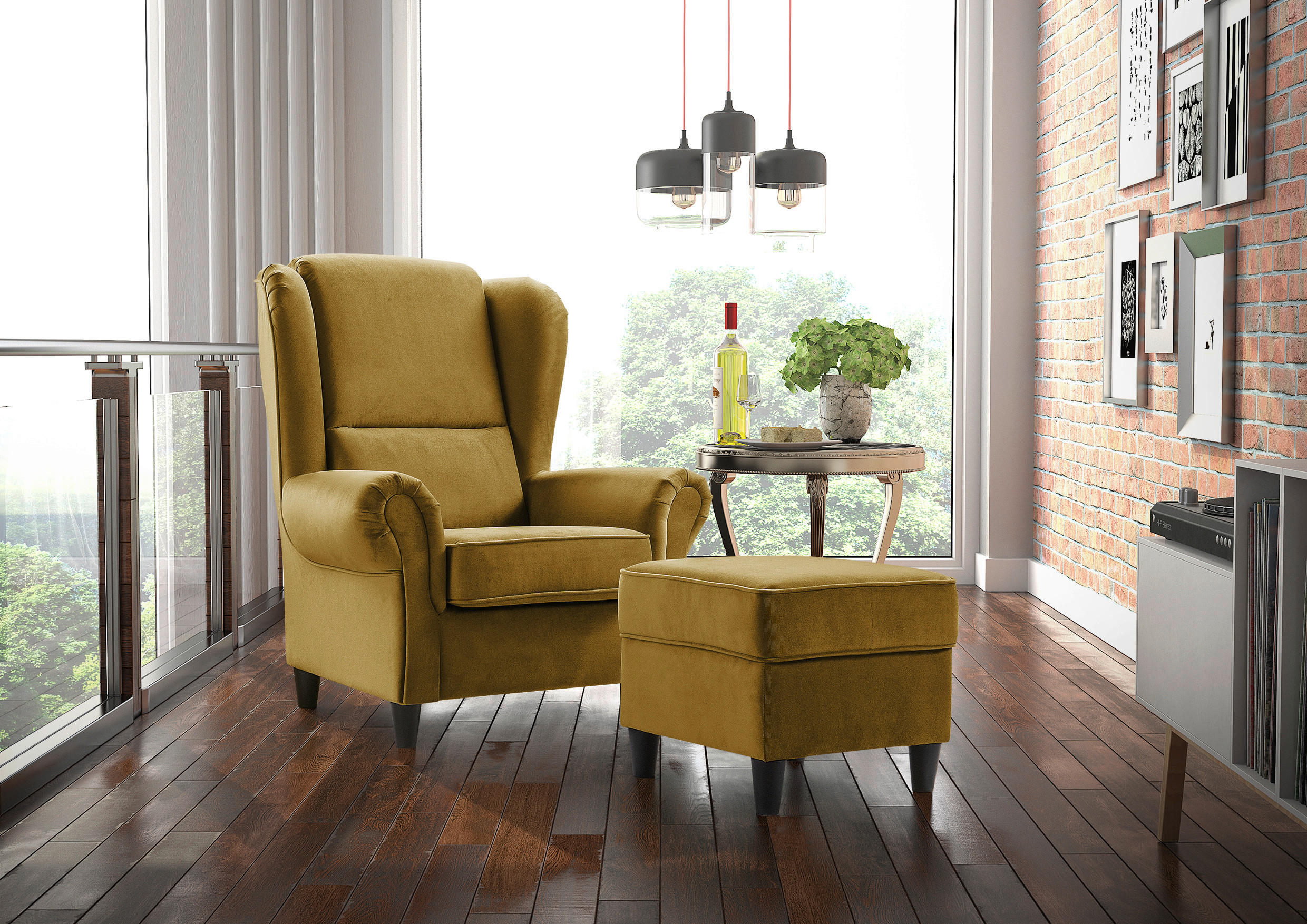 HOCKER Plüsch Senfgelb  - Senfgelb/Schwarz, Design, Holz/Textil (52/45/52cm) - MID.YOU