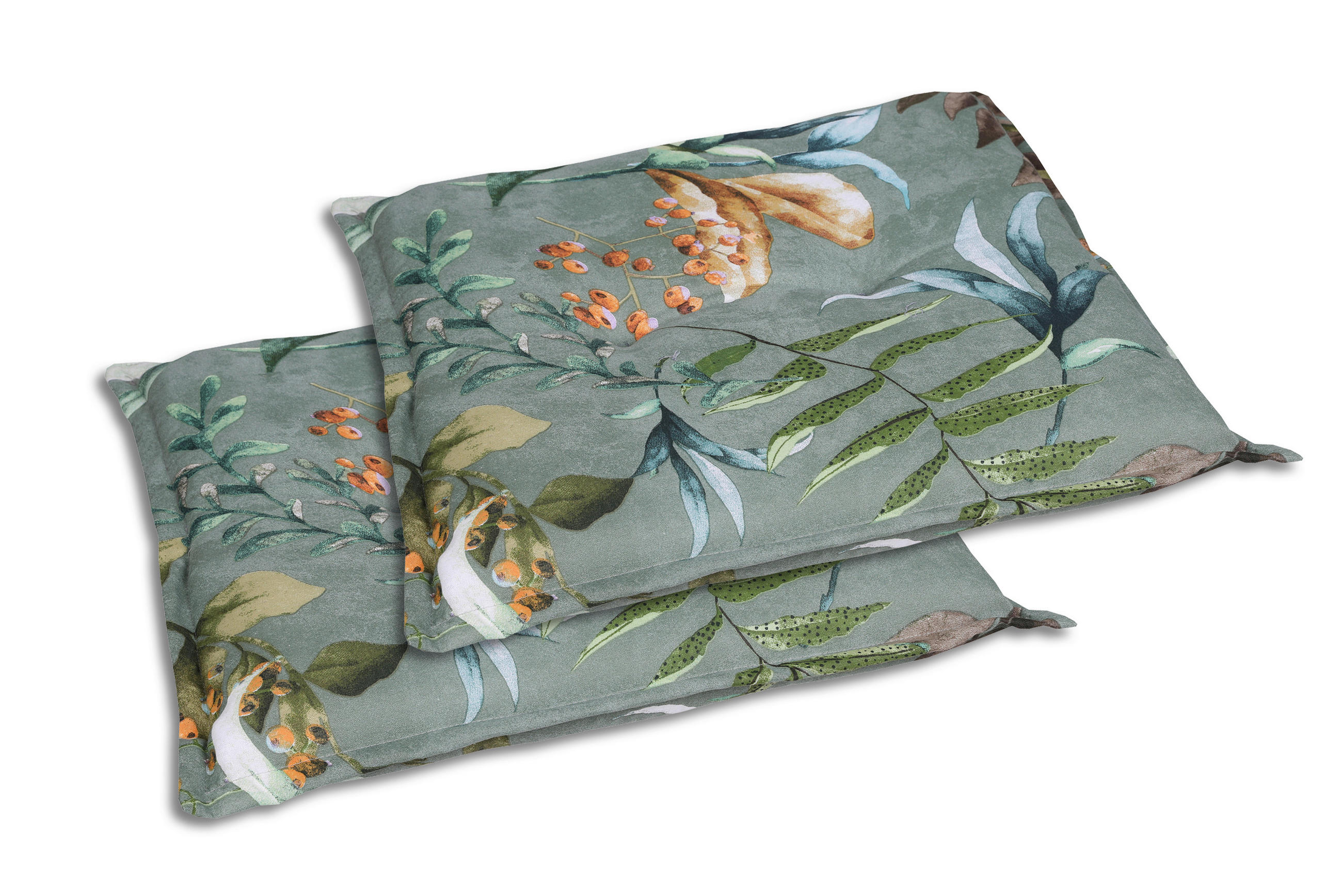 GARTENSITZKISSENSET Blätter  - Graublau/Braun, Basics, Textil (50/7/50cm)
