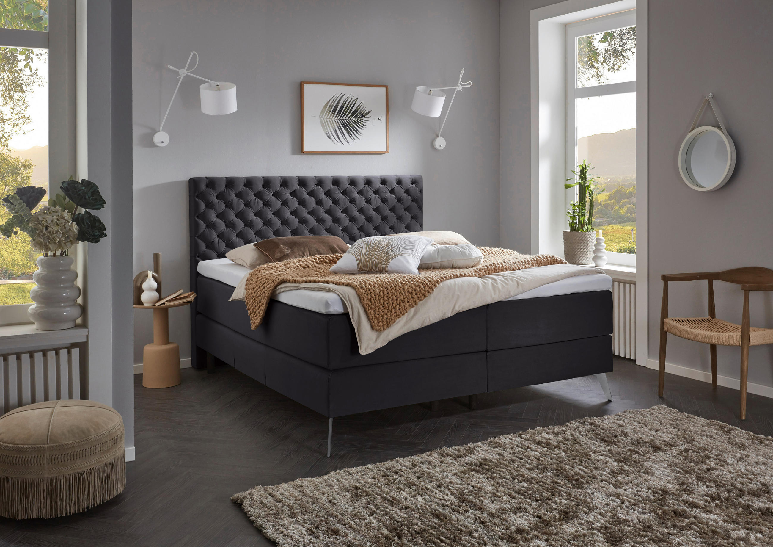 BOXSPRINGBETT 180/200 cm  in Anthrazit  - Chromfarben/Anthrazit, Design, Textil/Metall (180/200cm) - Xora
