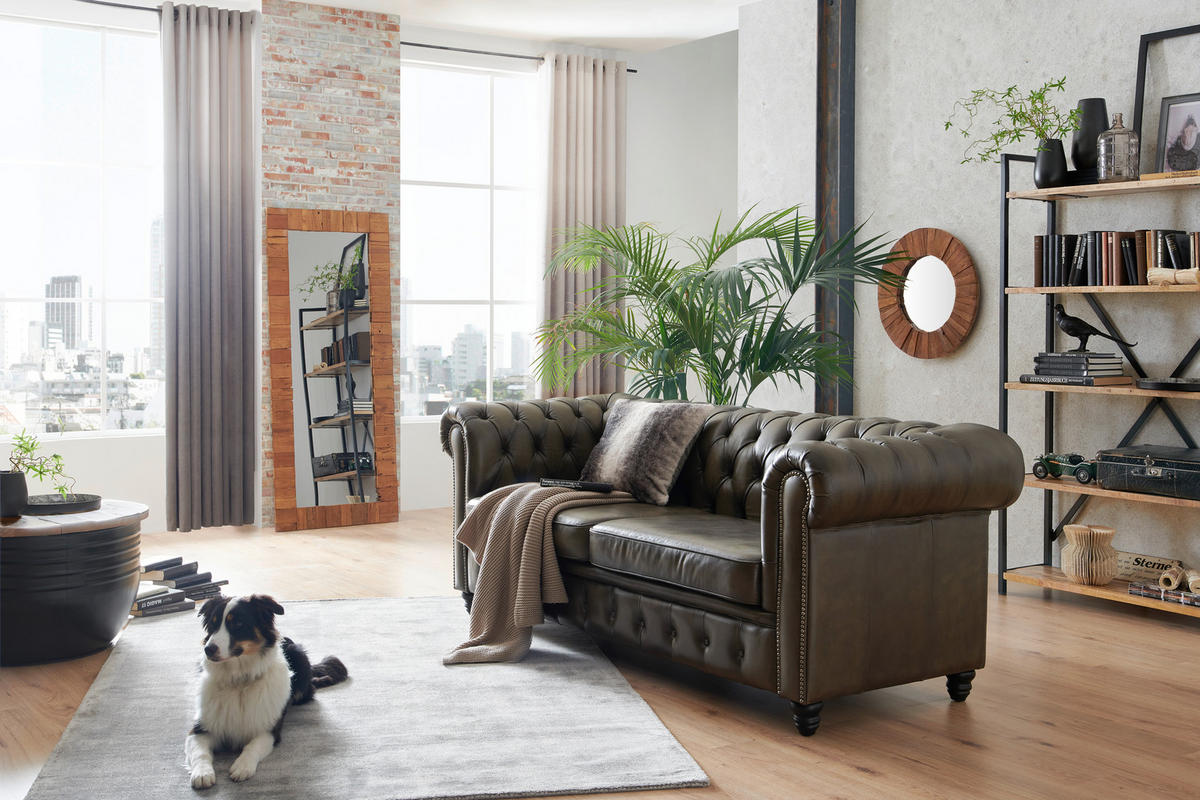 SEDAČKA CHESTERFIELD, koža, čierna, taupe - čierna/taupe, Lifestyle, koža (212/81/94cm) - Ambia Home