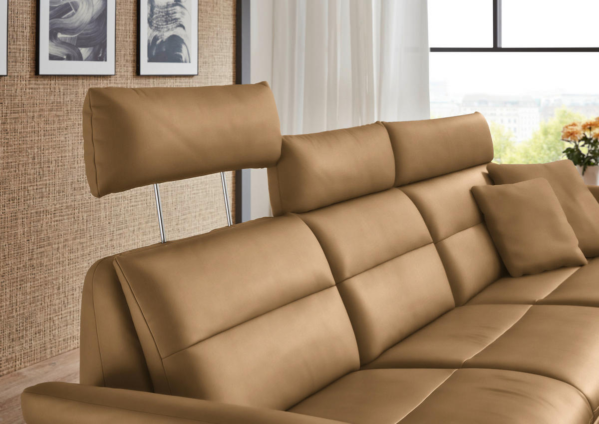 ECKSOFA in Echtleder Honig  - Schwarz/Honig, Design, Leder/Metall (300/157cm) - Dieter Knoll