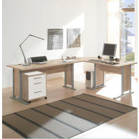 PISALNA MIZA leseni material bela, hrast sonoma  - srebrne barve/bela, Design, umetna masa/leseni material (220/170cm) - Boxxx