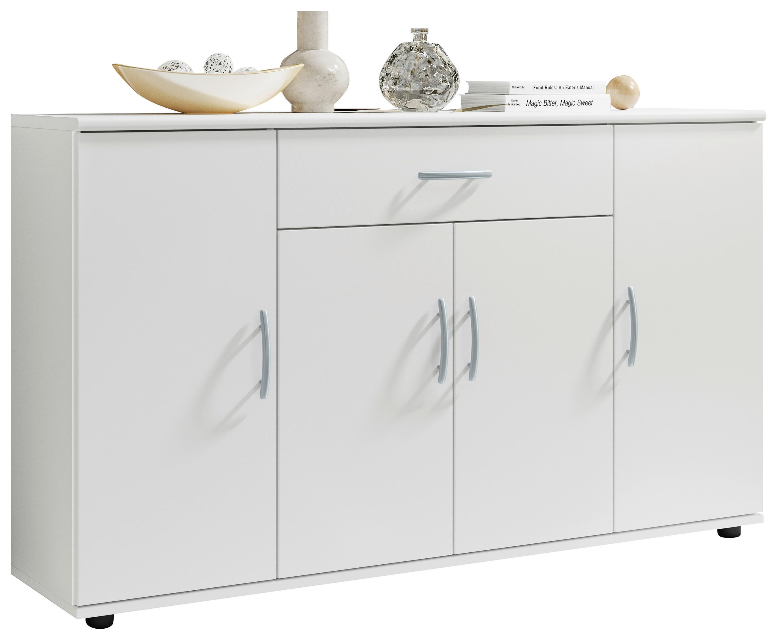 KOMODA, bela  - srebrne barve/bela, Konvencionalno, umetna masa/leseni material (118/70/30cm) - Boxxx