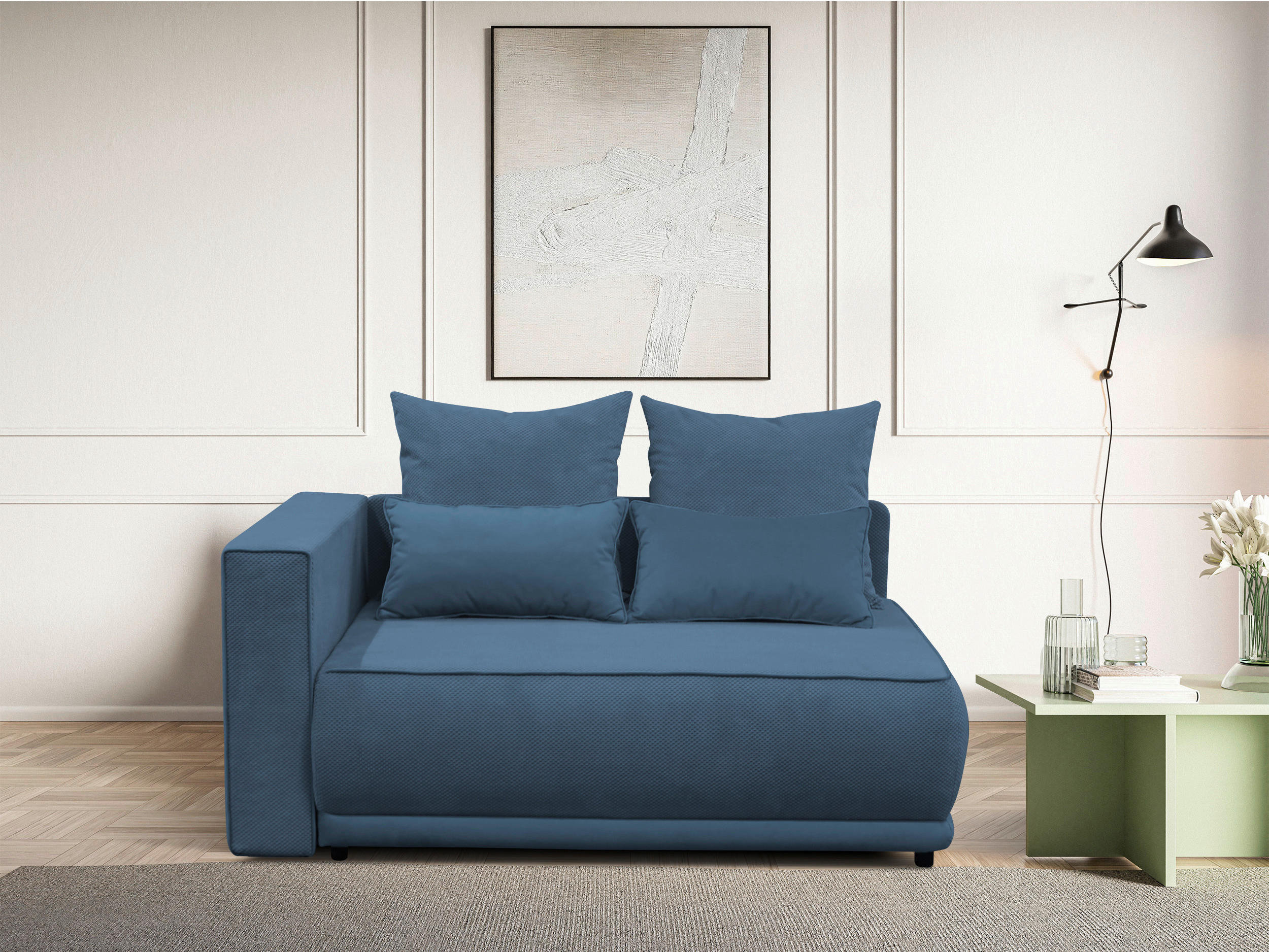 RÉCAMIERE in Plüsch Blau  - Blau/Schwarz, Design, Kunststoff/Textil (168/73/99cm) - MID.YOU
