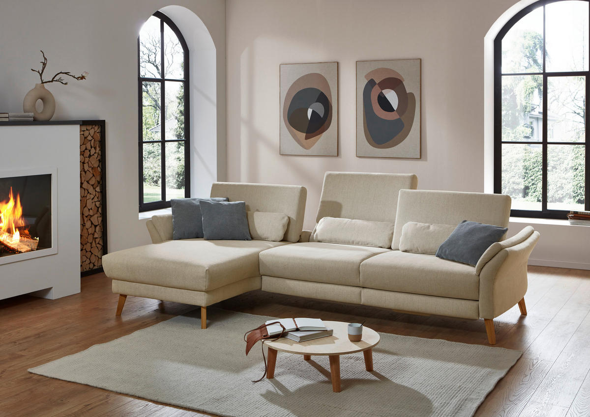 ECKSOFA Beige Chenille, Flachgewebe  - Beige/Naturfarben, Design, Holz/Textil (281/157cm) - Valnatura