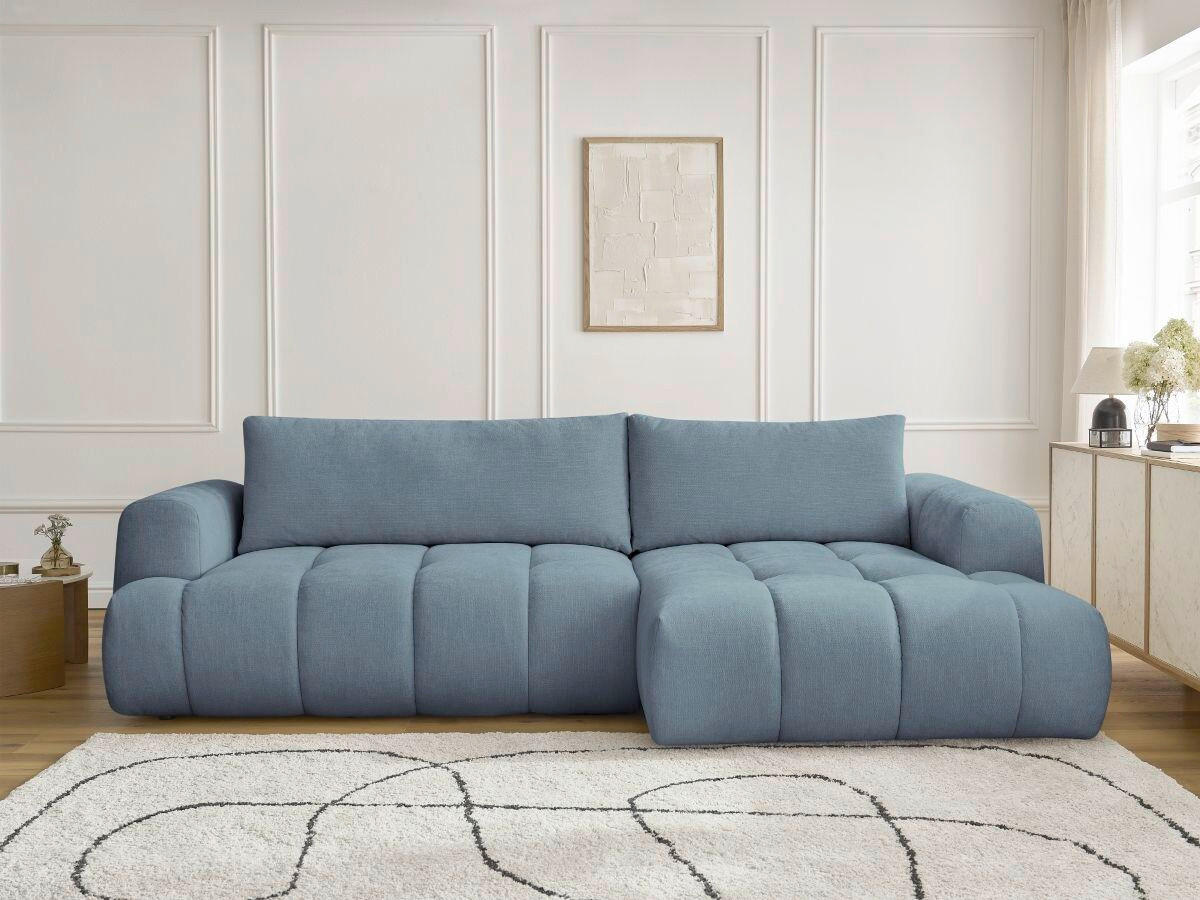 ECKSCHLAFSOFA FUJI Leinenoptik Hellblau  inkl.  - Schwarz/Hellblau, MODERN, Kunststoff/Textil (292/160cm)