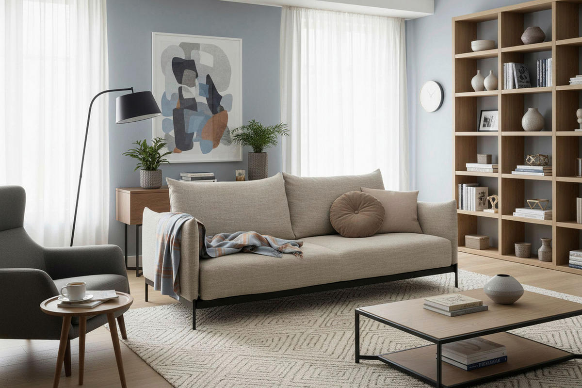 SCHLAFSOFA Flachgewebe Greige  - Greige/Schwarz, Design, Textil/Metall (225/94/110cm) - Innovation