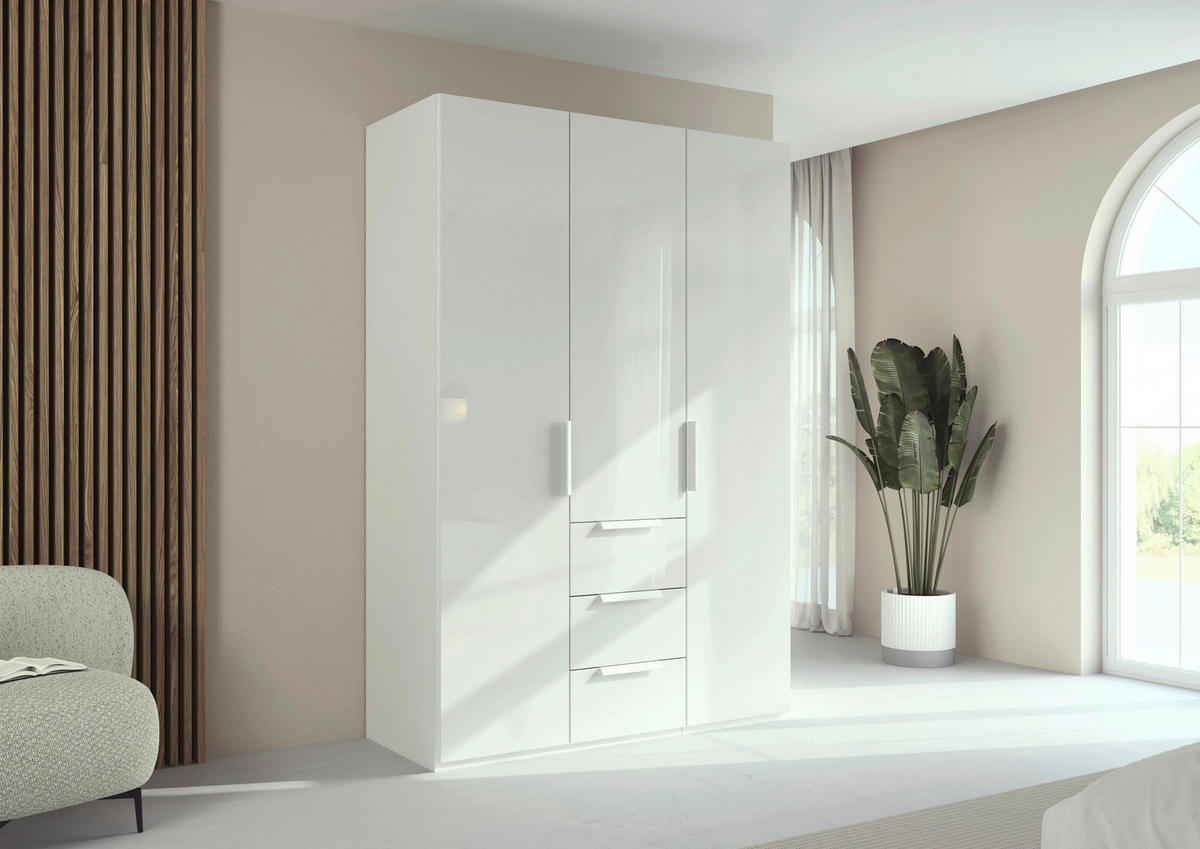 DREHTÜRENSCHRANK 151/223/61 cm,  in Weiß, 3-türig  - Weiß, Basics, Glas/Holzwerkstoff (151/223/61cm) - Novel