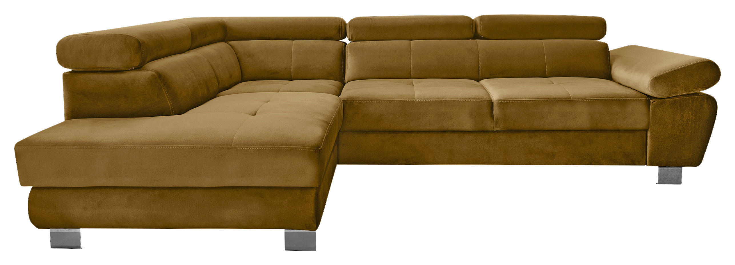 ECKSOFA Senfgelb Webstoff Bettkasten, Schlaffunktion, Rücken echt, Armteilverstellung, Kopfteilverstellung  - Chromfarben/Senfgelb, MODERN, Textil/Metall (205/278cm) - Stylife