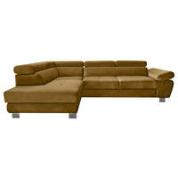 ECKSOFA Senfgelb Webstoff Bettkasten, Schlaffunktion, Rücken echt, Armteilverstellung, Kopfteilverstellung  - Chromfarben/Senfgelb, MODERN, Textil/Metall (205/278cm) - Stylife