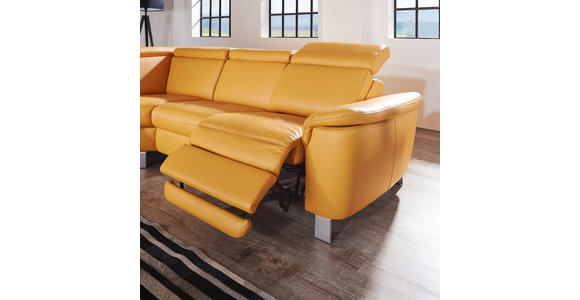 ECKSOFA in Echtleder Gelb  - Gelb/Alufarben, Design, Leder/Metall (239/271cm) - Cantus