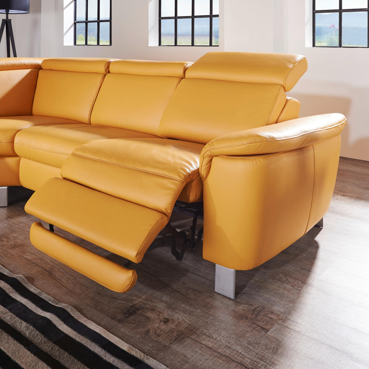 ECKSOFA Gelb Echtleder  - Gelb/Alufarben, Design, Leder/Metall (239/271cm) - Cantus