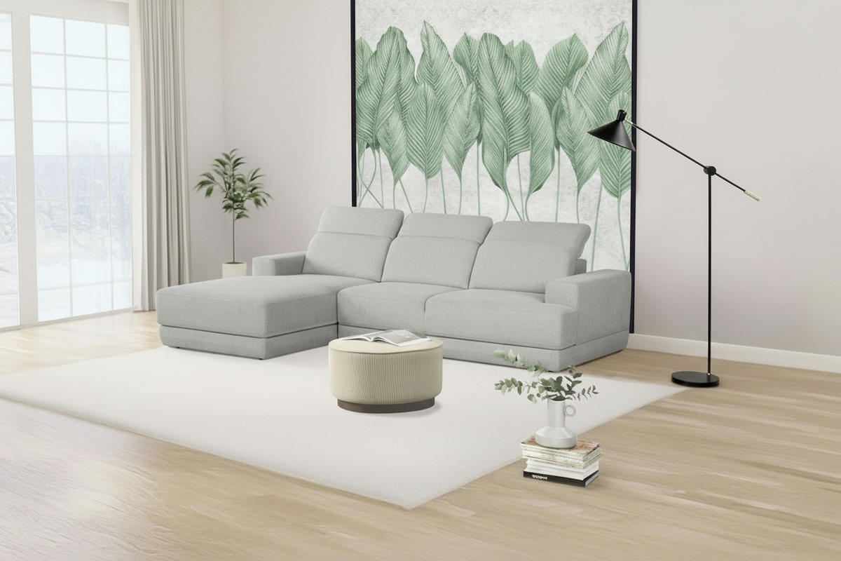 ECKSOFA Hellgrau Webstoff  - Hellgrau/Schwarz, Design, Kunststoff/Textil (204/293cm) - MID.YOU