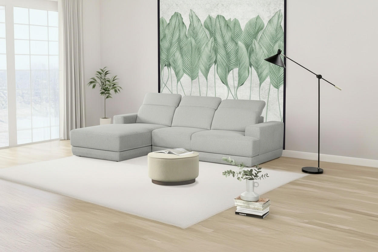 Thumbnail - Mid.you Ecksofa, Hellgrau, Textil, 3-Sitzer, Ottomane links, Eckteil, L-Form, 293x204 cm, Made in EU, Wohnzimmer, Sofas ...