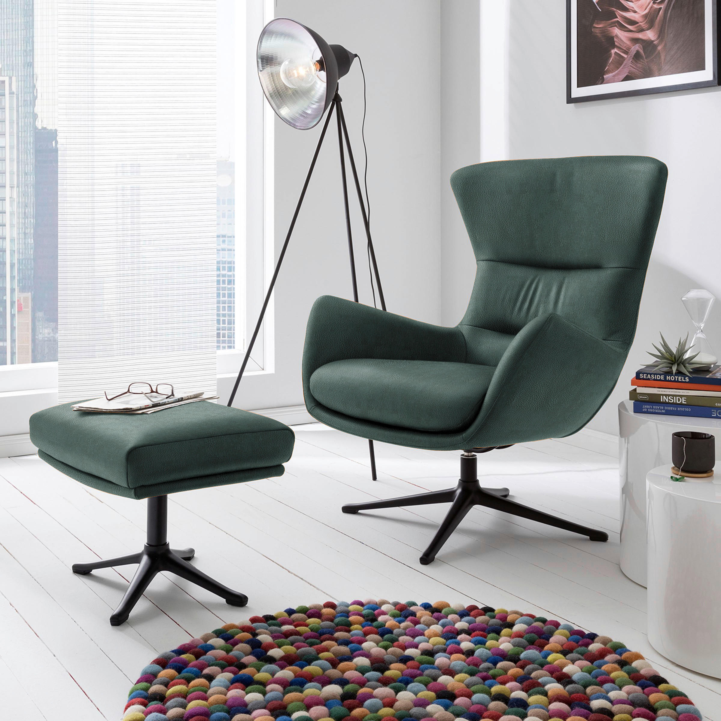 OHRENSESSEL in Waldgrün  - Waldgrün/Schwarz, Design, Leder/Metall (84/104/96cm) - home24