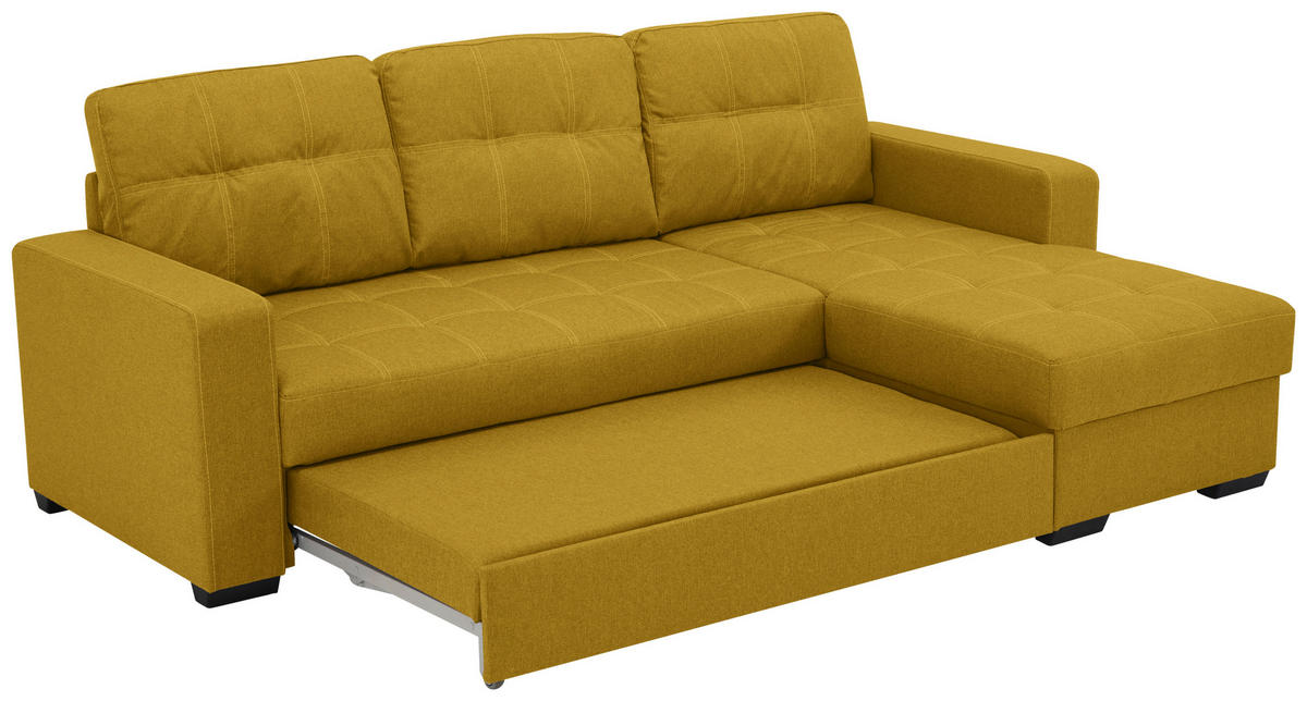 ECKSCHLAFSOFA in Mikrofaser Senfgelb  - Senfgelb/Schwarz, Design, Kunststoff/Textil (240/160cm) - Livetastic