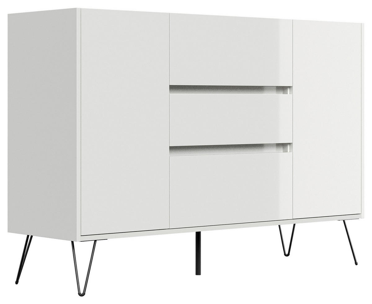 SIDEBOARD Posseik Industrial 140/93,6/42 cm 3 Schublade(n)  - Weiß Hochglanz/Eichefarben, Design, Holzwerkstoff/Metall (140/93,6/42cm) - P & B