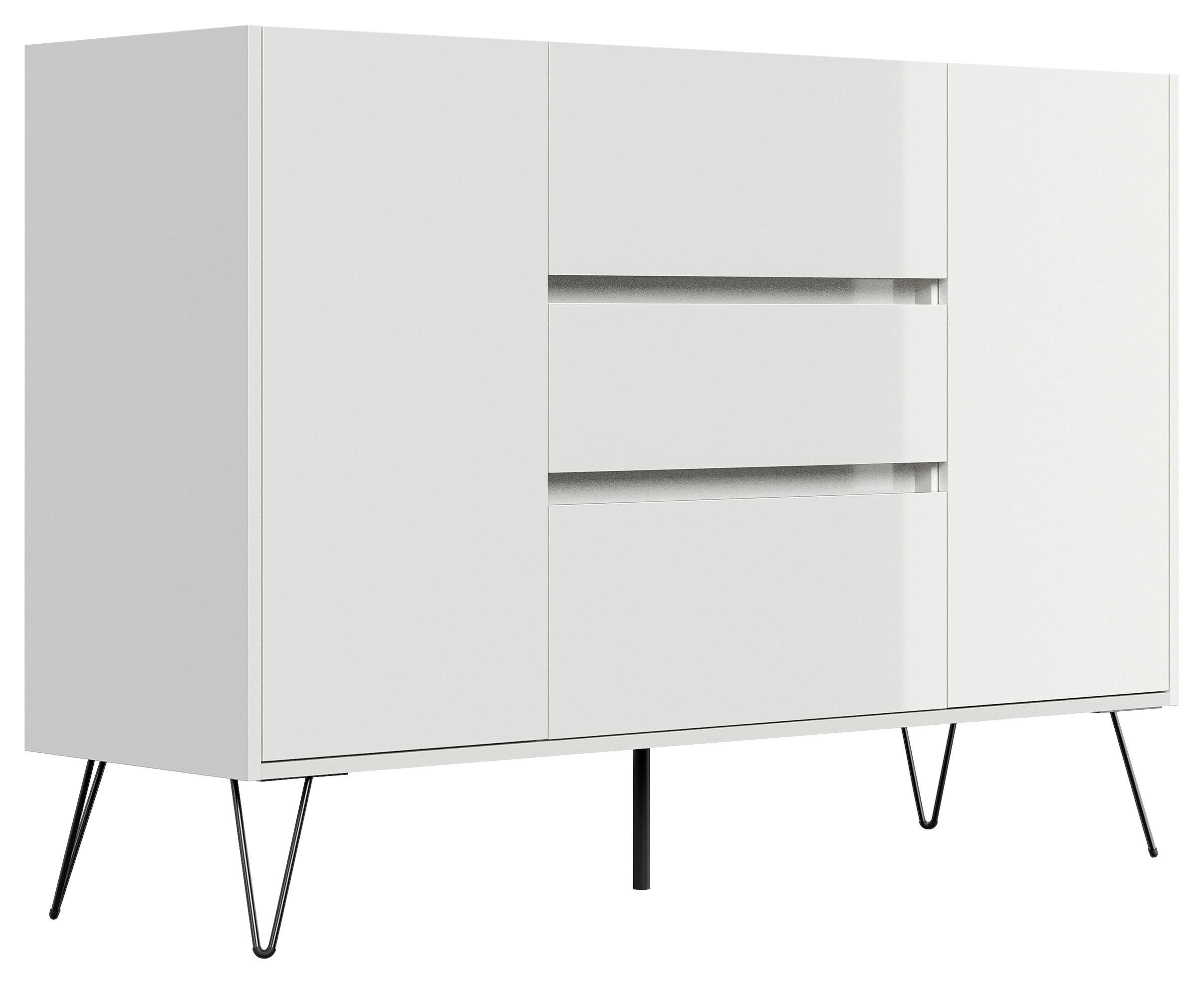 Mid.you Sideboard Posseik Industrial Eiche, Weiß Hochglanz 140x93.6x42 cm