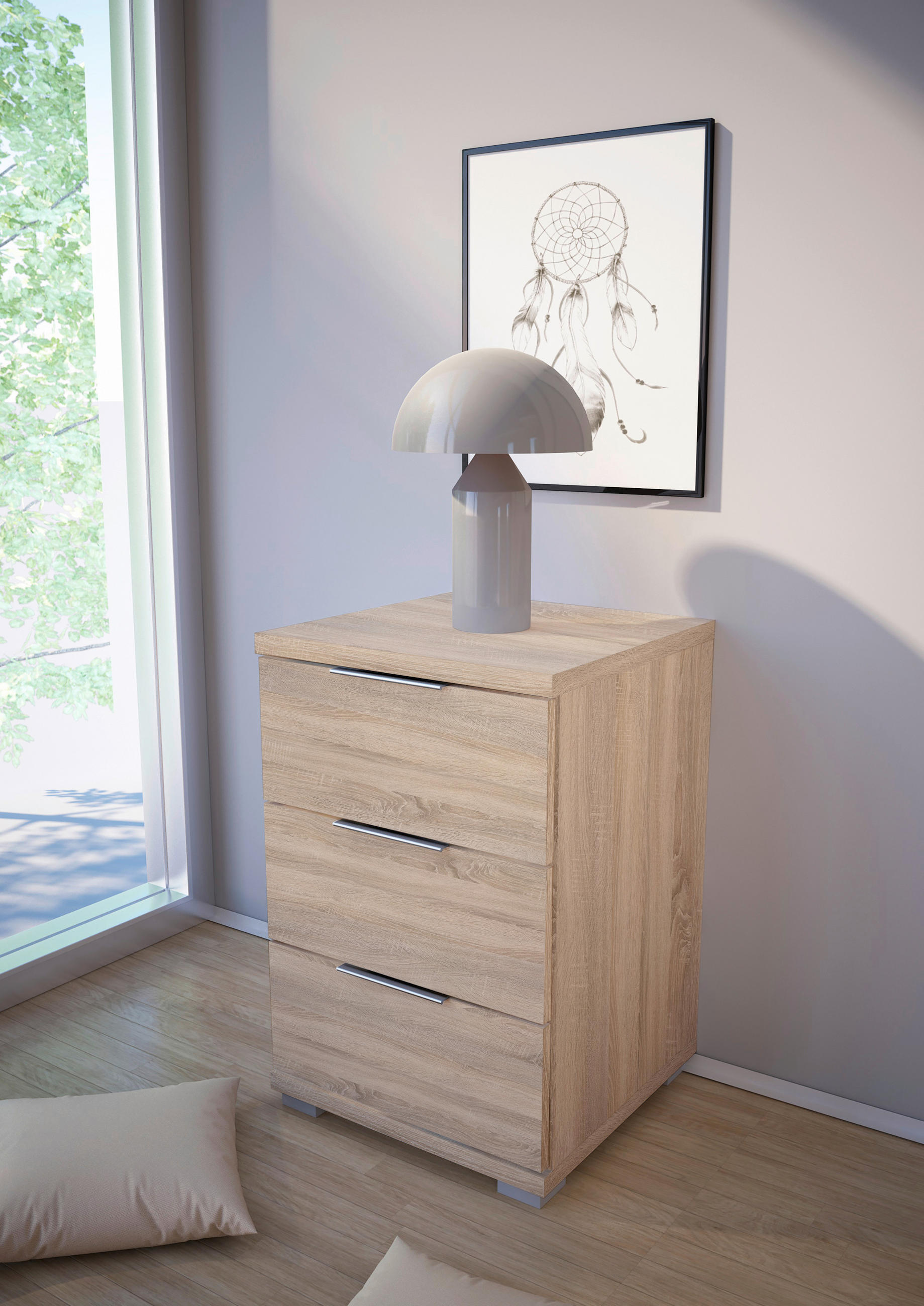 NOĆNI ORMARIĆ hrast Sonoma   - srebrne boje/hrast Sonoma, Design, drvni materijal/plastika (46,2/60,5/42cm) - Boxxx