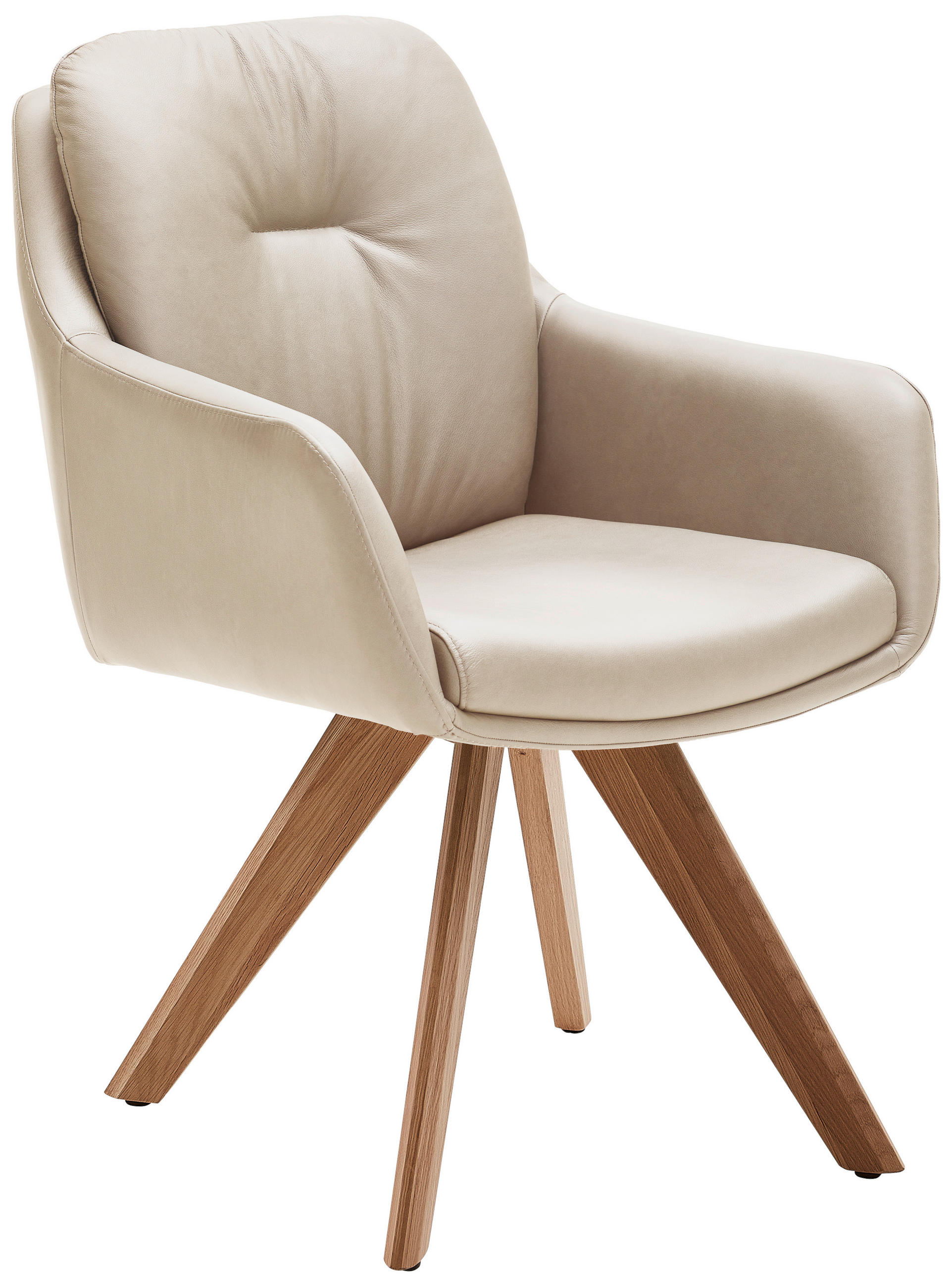 ARMLEHNSTUHL in Holz, Leder Beige, Eiche Bianco  - Eiche Bianco/Beige, Design, Leder/Holz (62/90/65cm) - Waldwelt
