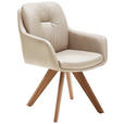 ARMLEHNSTUHL in Holz, Leder Beige, Eiche Bianco  - Eiche Bianco/Beige, Design, Leder/Holz (62/90/65cm) - Waldwelt