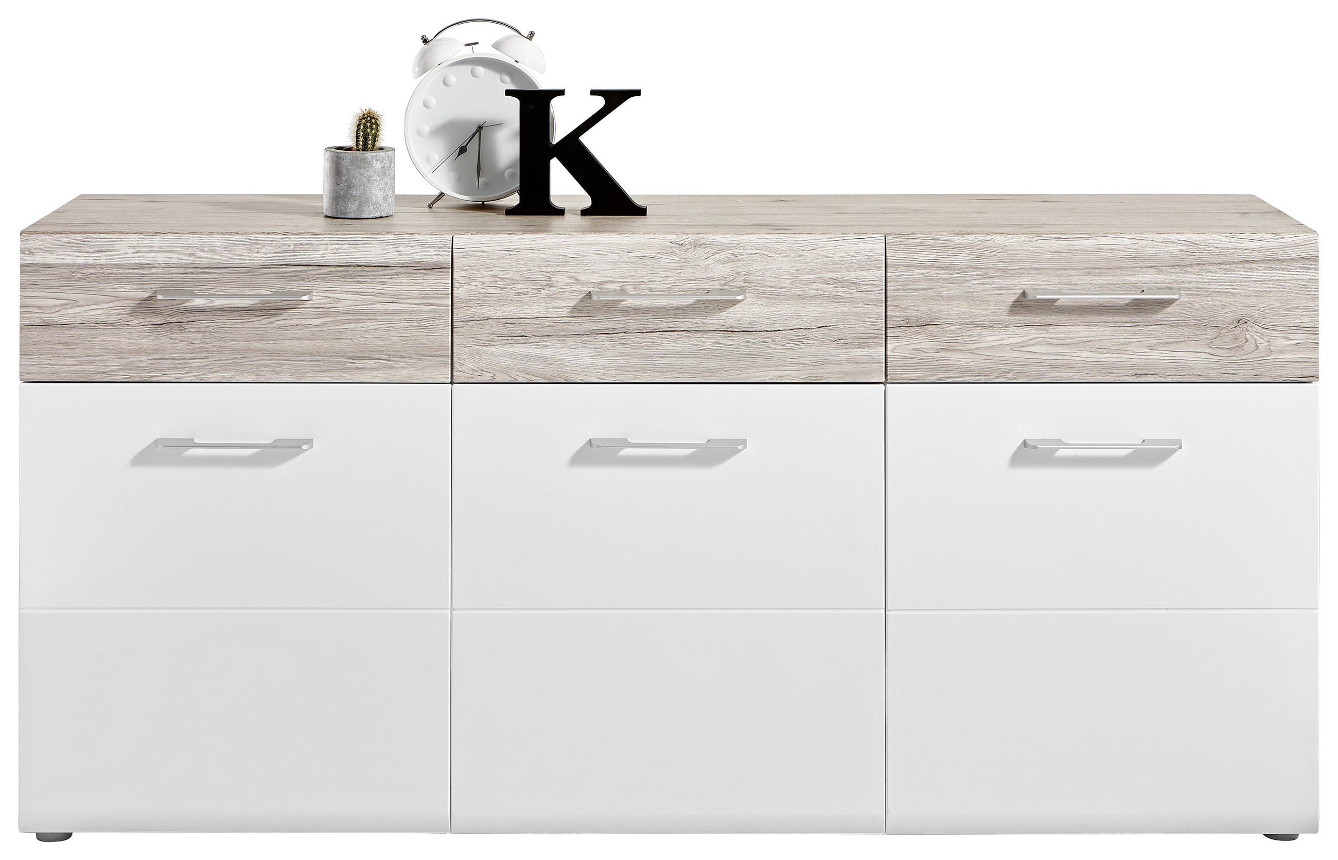COMODĂ CU UȘI 175/85/44 cm - alb/culoare lemn stejar, Design, plastic/material pe bază de lemn (175/85/44cm) - Carryhome