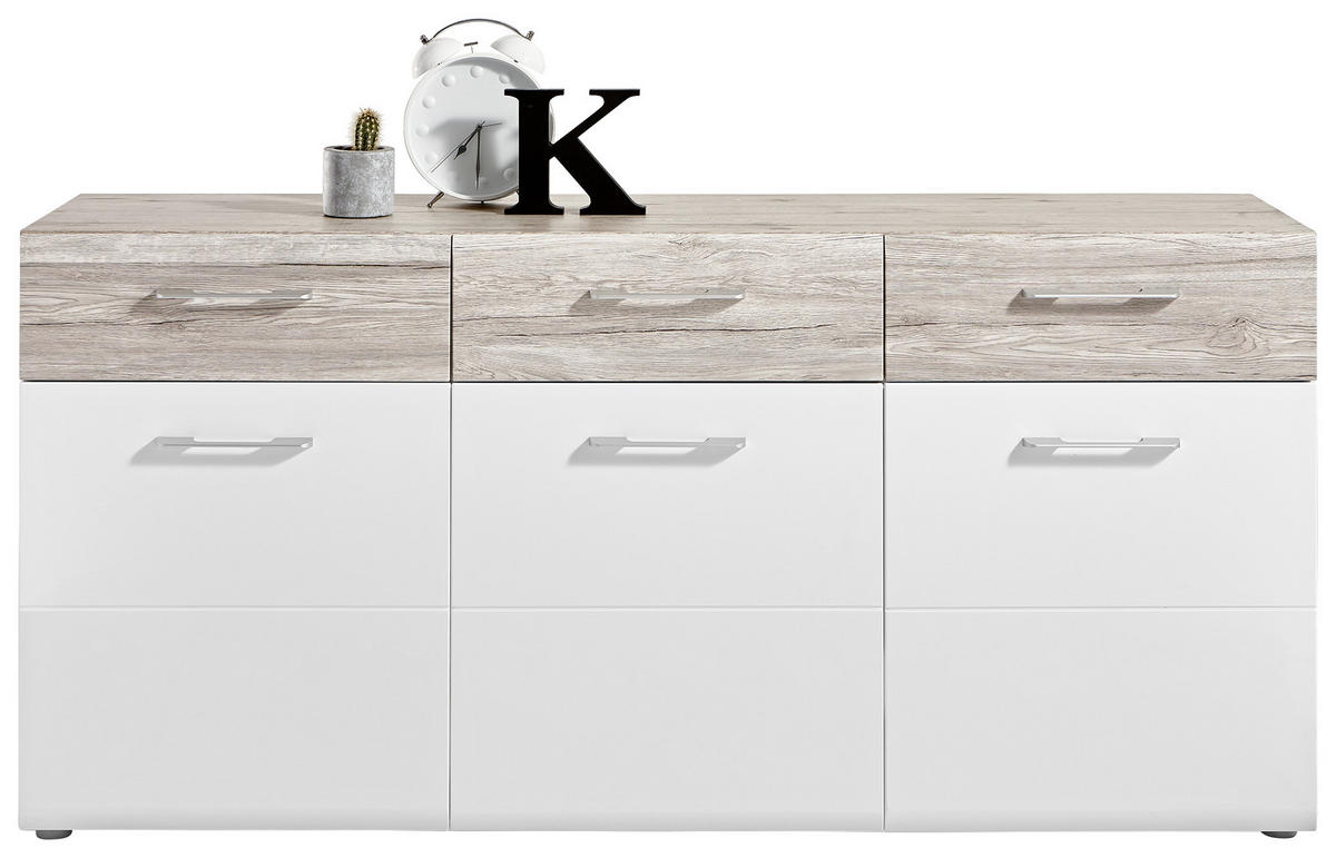 COMODĂ CU UȘI 175/85/44 cm  - alb/culoare lemn stejar, Design, plastic/material pe bază de lemn (175/85/44cm) - Carryhome