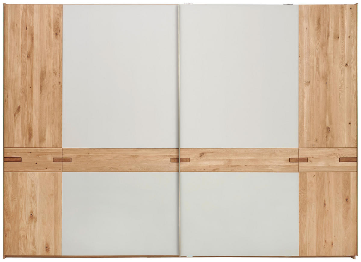 SCHWEBETÜRENSCHRANK  in Kaschmir, Eiche Bianco  - Kaschmir/Eiche Bianco, Design, Glas/Holz (296/214/67cm) - Linea Natura