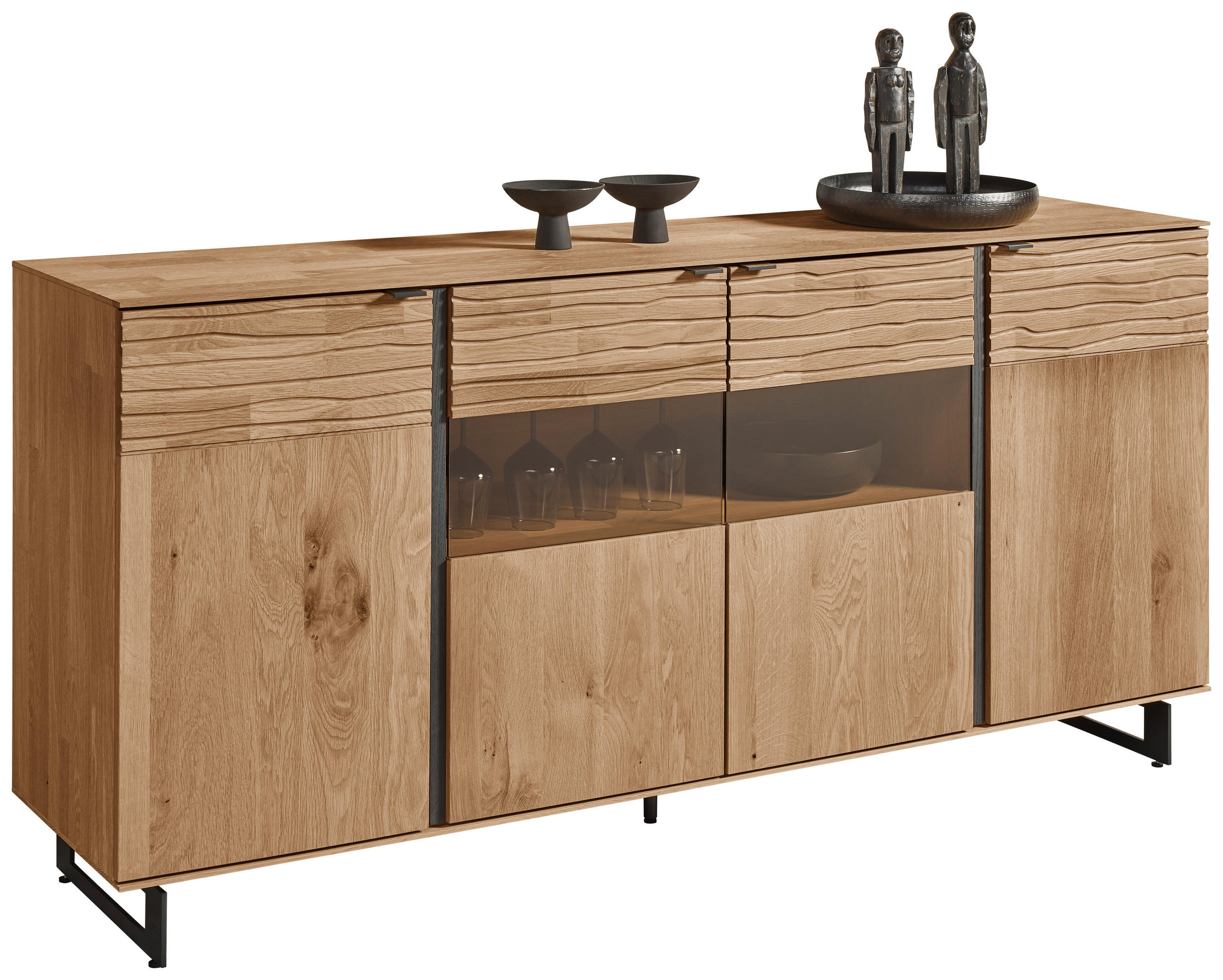SIDEBOARD Eichefarben  192/94/44 cm  - Eichefarben/Anthrazit, Natur, Glas/Holz (192/94/44cm) - Valnatura