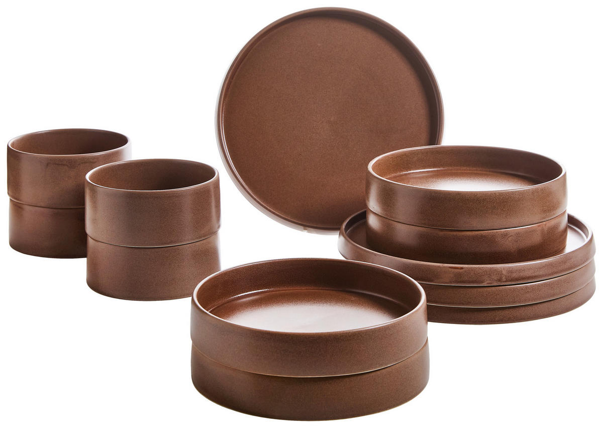 KOMBISERVICE Braun Kyoto 12-teilig 4 Personen  - Braun, Trend, Keramik - Novel