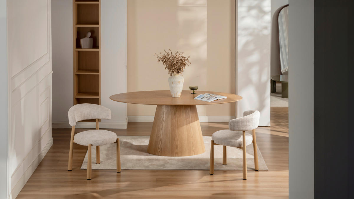 ESSTISCH 180/90/75 cm Echtholz, Nachbildung  Holz, Holzwerkstoff oval Eichefarben  - Eichefarben, Design, Holz/Holzwerkstoff (180/90/75cm) - VanDerken