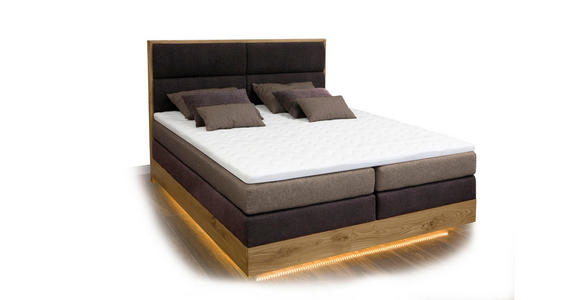 BOXSPRINGBETT Webstoff 140/200 cm INKL. Beleuchtung, Topper - Dunkelgrau/Eichefarben, Design, Holz/Textil (140/200cm) - Linea Natura