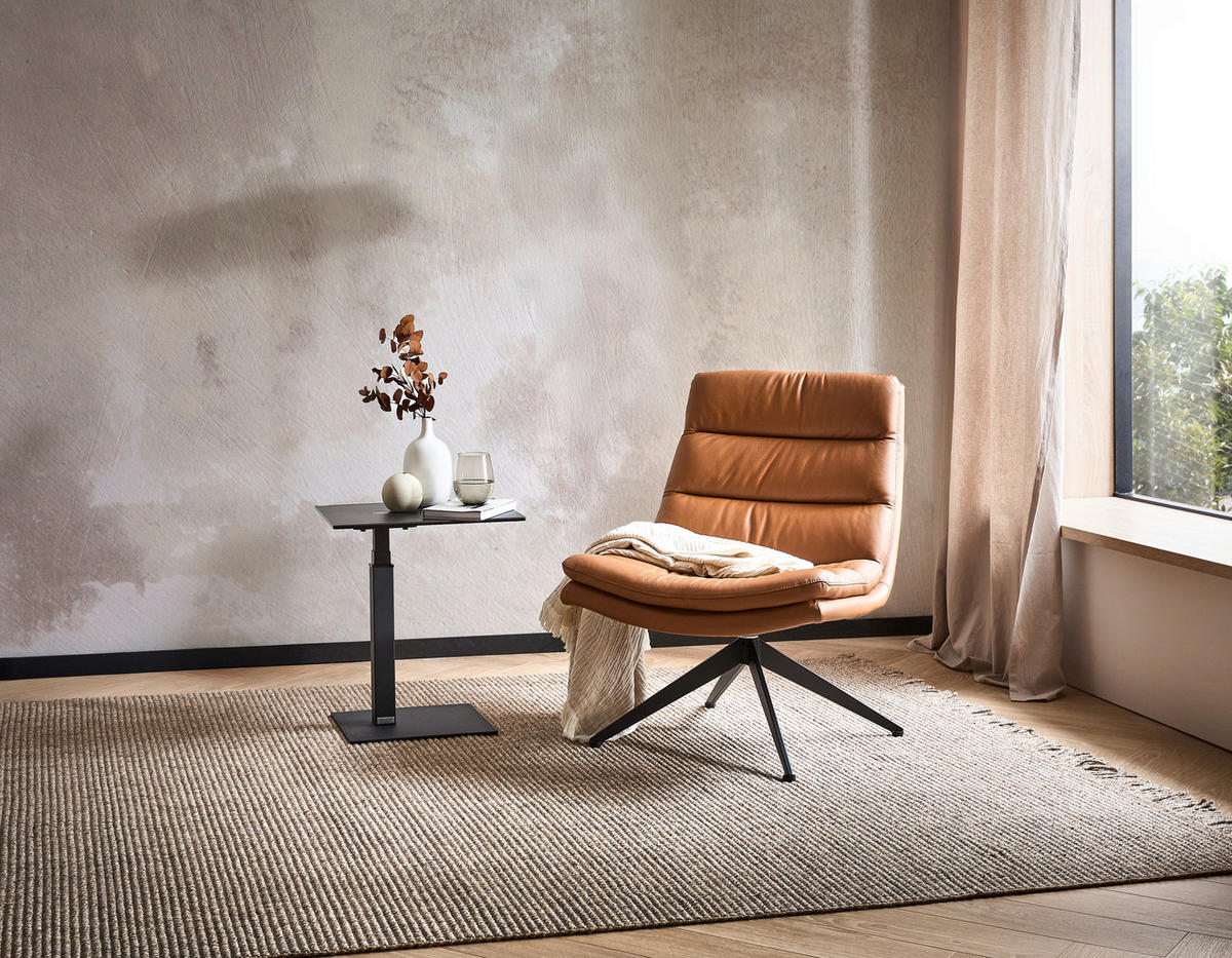 DIZAJNOVÉ KRESLO, kov, koža, koňaková - čierna/koňaková, Design, kov/koža (77/64,5/64,5cm) - Dieter Knoll