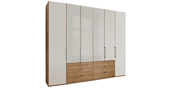 FALTTÜRENSCHRANK 250/216/58 cm 4-türig Champagner, Eiche Bianco  - Schieferfarben/Eiche Bianco, KONVENTIONELL, Glas/Holzwerkstoff (250/216/58cm) - Dieter Knoll