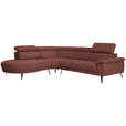 ECKSOFA in Velours Weinrot  - Weinrot/Schwarz, Design, Textil/Metall (264/299cm) - Novel