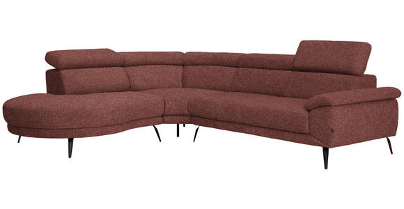 ECKSOFA in Velours Weinrot  - Weinrot/Schwarz, Design, Textil/Metall (264/299cm) - Novel