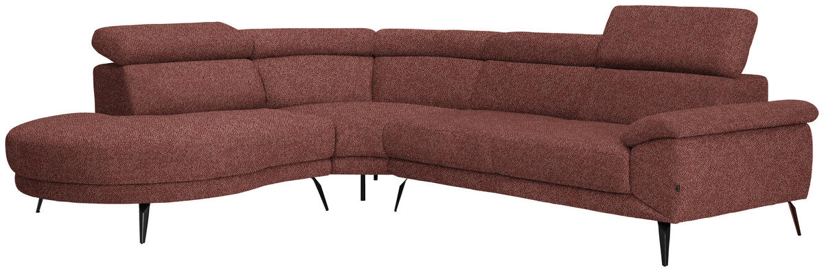 ECKSOFA Rostfarben Velours  - Rostfarben/Schwarz, Design, Textil/Metall (264/299cm) - Novel