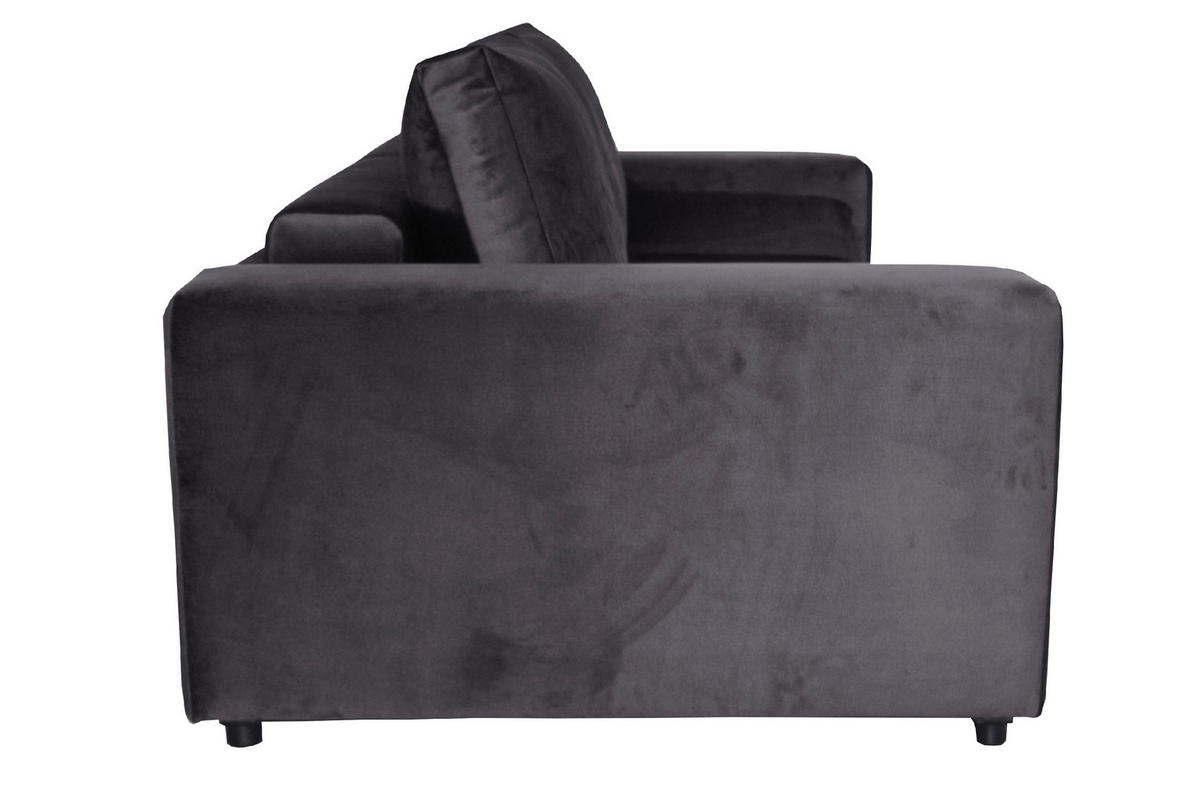 BIGSOFA in Velours Anthrazit  - Anthrazit/Schwarz, Design, Kunststoff/Textil (256/88/120cm) - home24