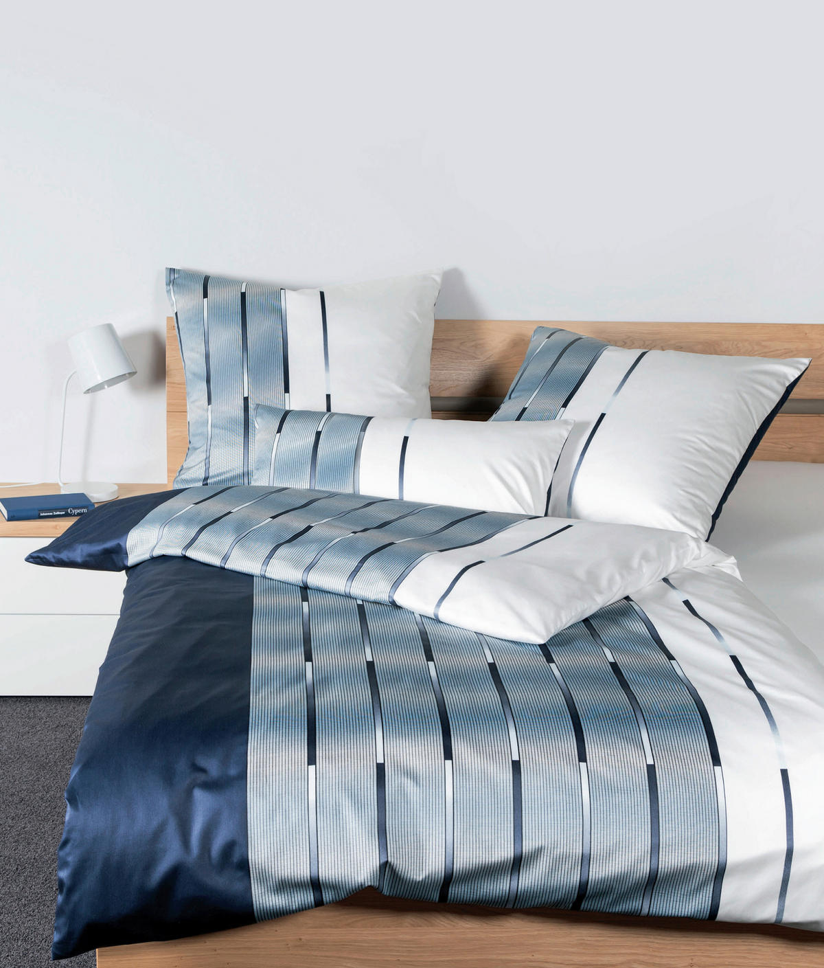 POSTELJINA 135/200 cm   - bijela/plava, Konvencionalno, tekstil (135/200cm) - Janine