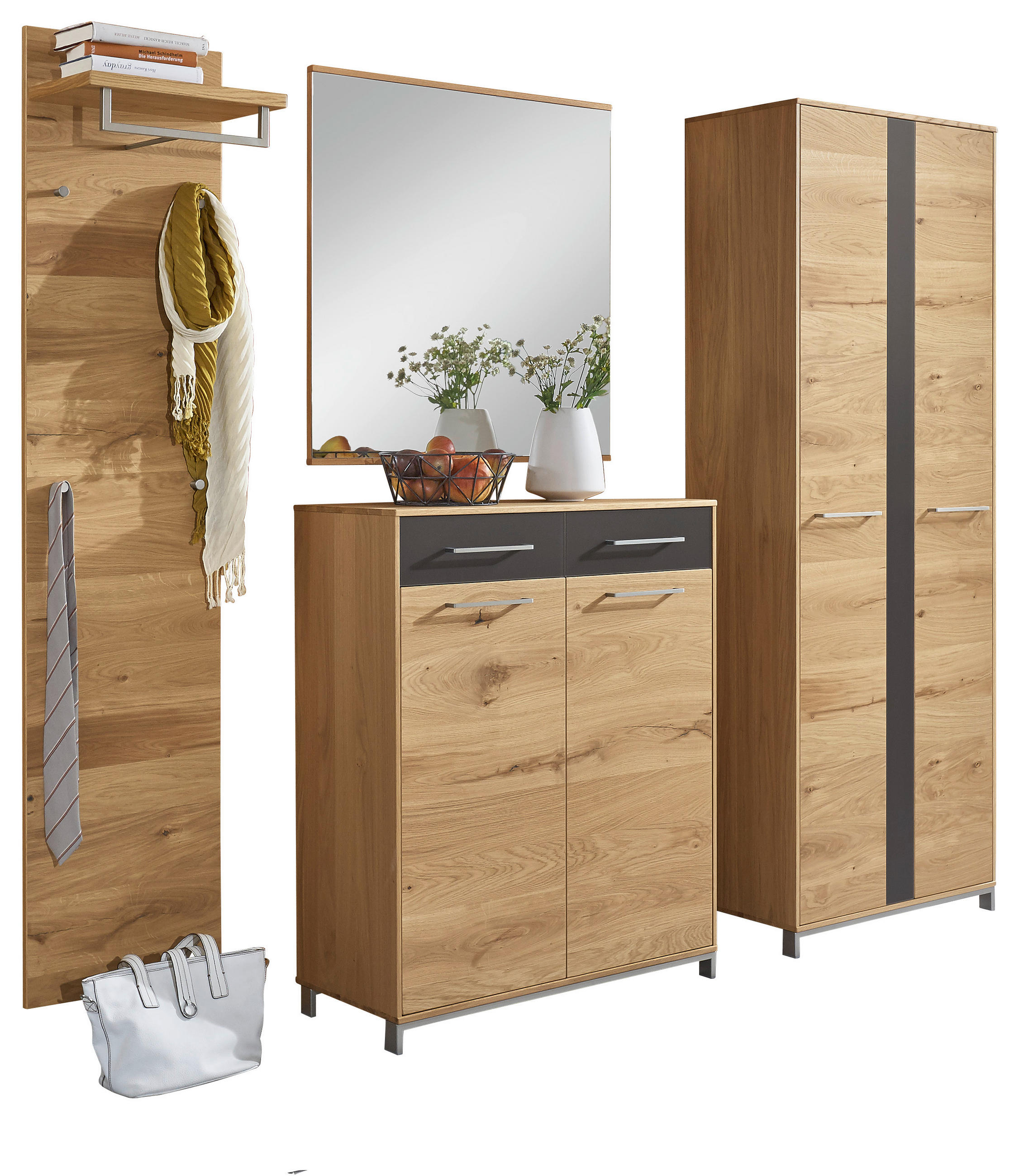 GARDEROBE Anthrazit, Eichefarben - Eichefarben/Anthrazit, Design, Glas/Holz (220/195/31cm)