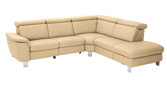 ECKSOFA in Echtleder Beige  - Beige/Alufarben, Design, Leder/Metall (271/242cm) - Cantus