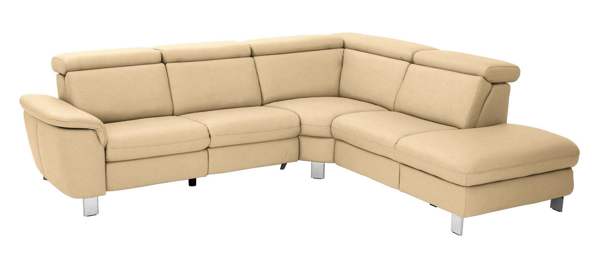 ECKSOFA in Echtleder Beige  - Beige/Alufarben, Design, Leder/Metall (271/239cm) - Cantus