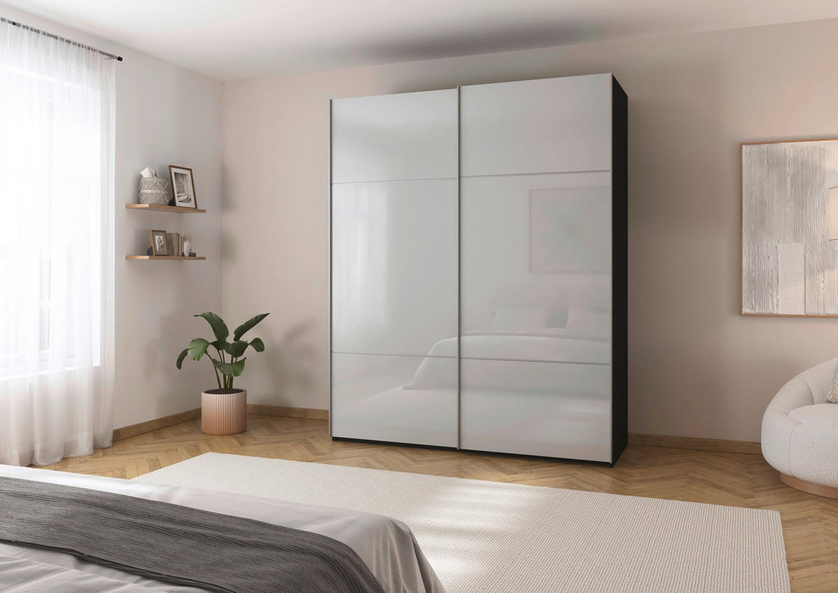 SCHWEBETÜRENSCHRANK 162/223/68 cm 2-türig Grau, Schwarz  - Alufarben/Schwarz, KONVENTIONELL, Glas/Holzwerkstoff (162/223/68cm) - Novel
