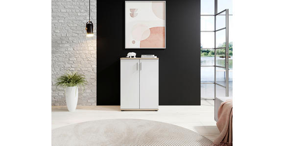 KOMMODE 60/84/35 cm in Weiß, Sonoma Eiche - Silberfarben/Schwarz, KONVENTIONELL, Holzwerkstoff/Kunststoff (60/84/35cm) - Carryhome