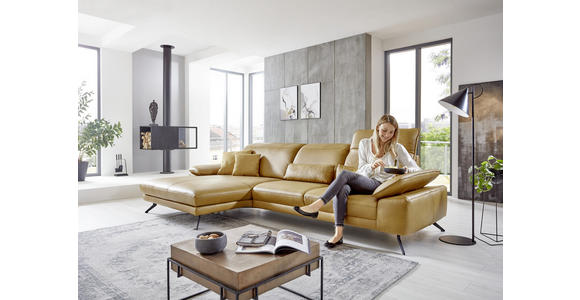 ECKSOFA in Echtleder Hellbraun 328/193 cm - Hellbraun/Schwarz, Design, Leder/Metall (328/193cm) - Dieter Knoll