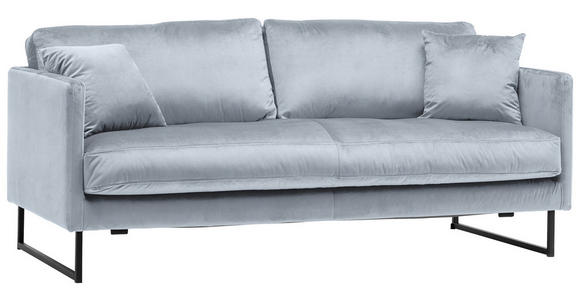 2,5-SITZER in Samt Grau, Silberfarben - Silberfarben/Schwarz, Design, Textil/Metall (180/78/84cm) - Carryhome