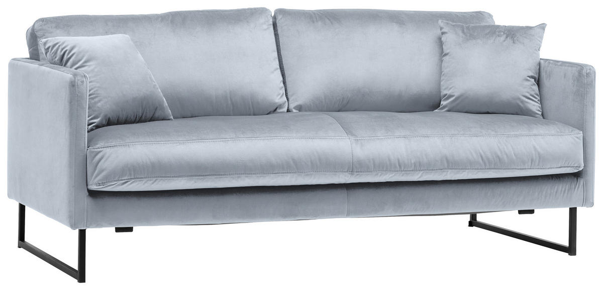 2,5-SITZER in Samt Grau, Silberfarben  - Silberfarben/Schwarz, Design, Textil/Metall (180/78/84cm) - Carryhome