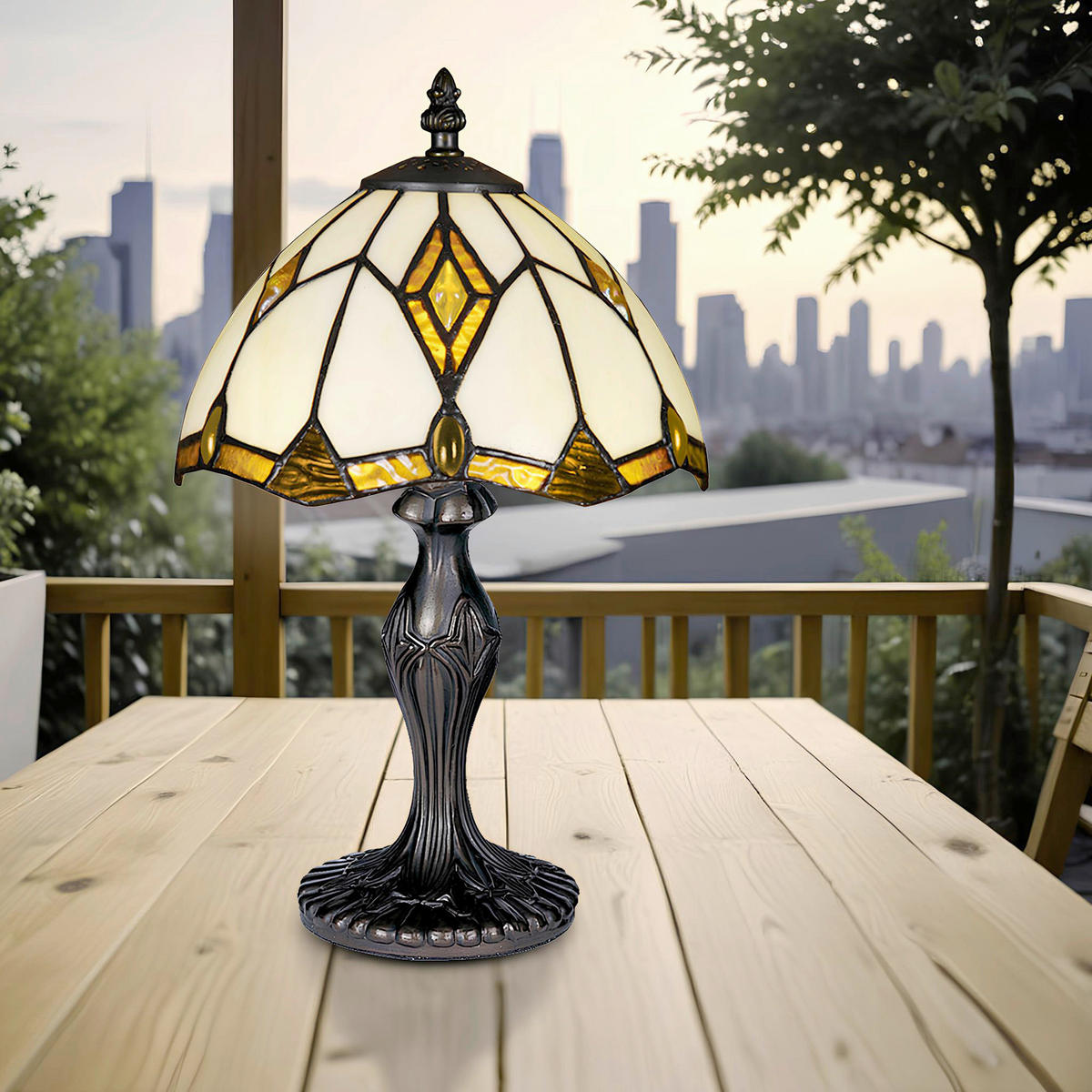 ASZTALI LÁMPA - barna/többszínű, Basics, Üveg/fém (35.5/20.5/20.5cm)