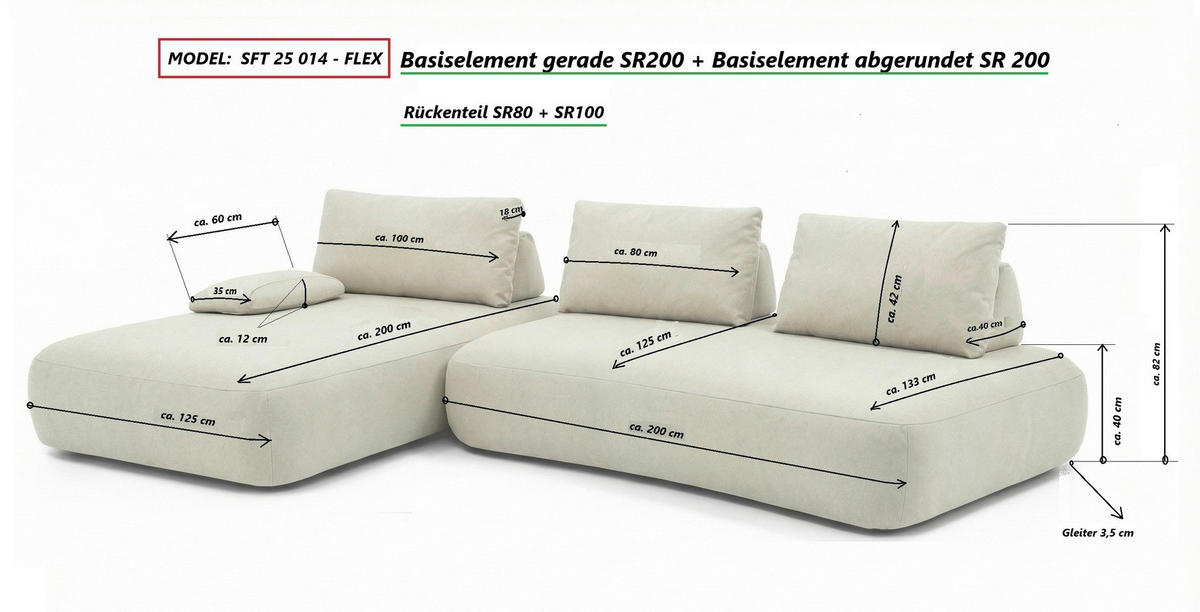 ECKSOFA Chilliano Grün Webstoff  - Schwarz/Grün, Design, Kunststoff/Textil (200/325cm) - Chilliano