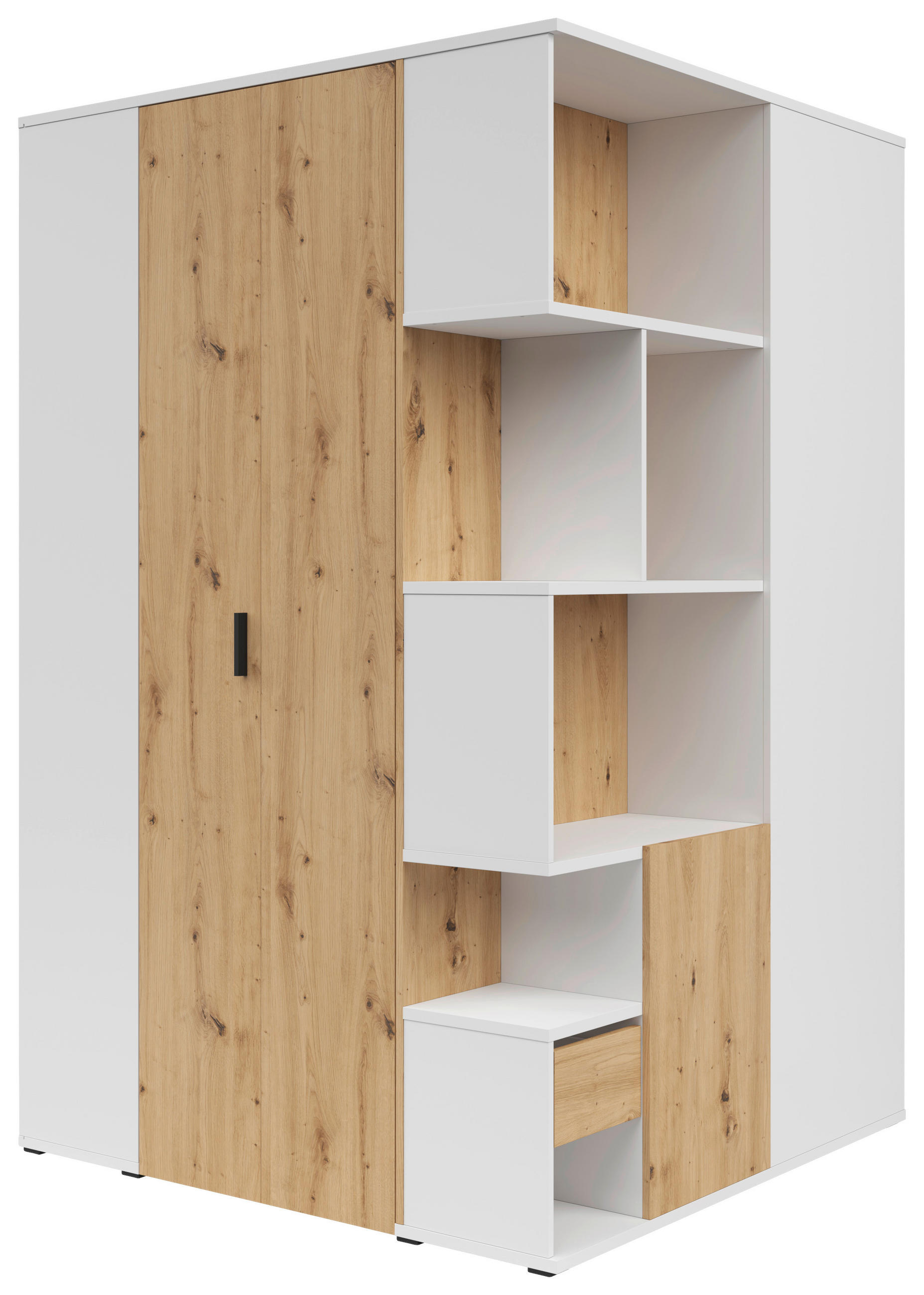 Livetastic Eckkleiderschrank Weiß, Eiche Artisan 136x216x135 cm